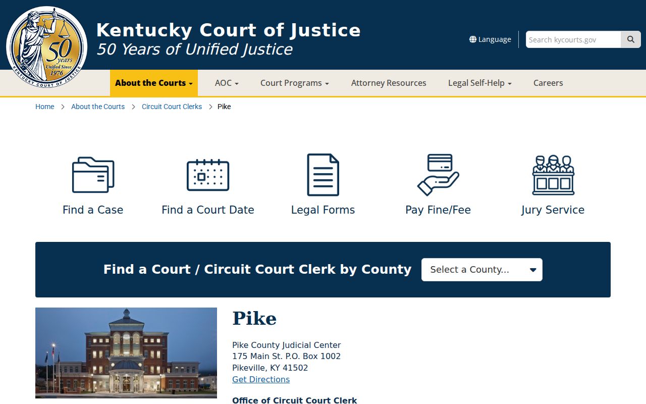 Pike County court route for Elkhorn City criminal records