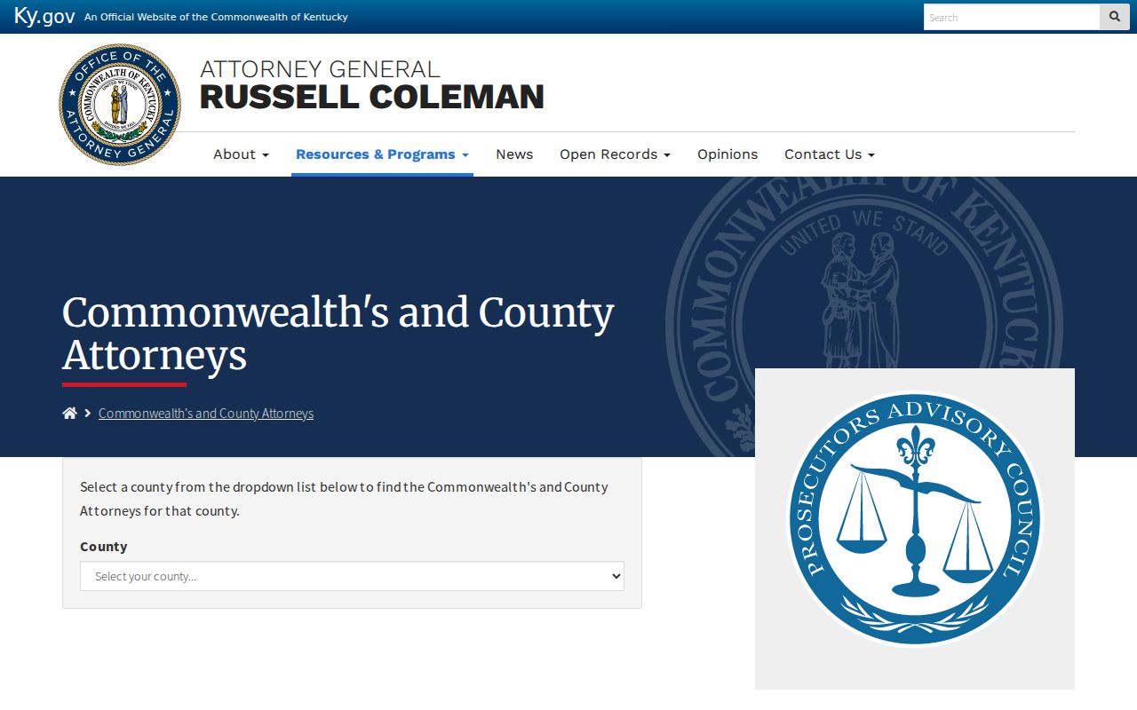 Kentucky Attorney General official resource related to Pike County arrest records