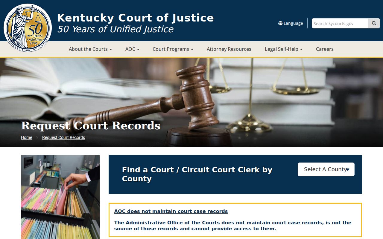 Kentucky Court of Justice guidance for requesting Pike County court records