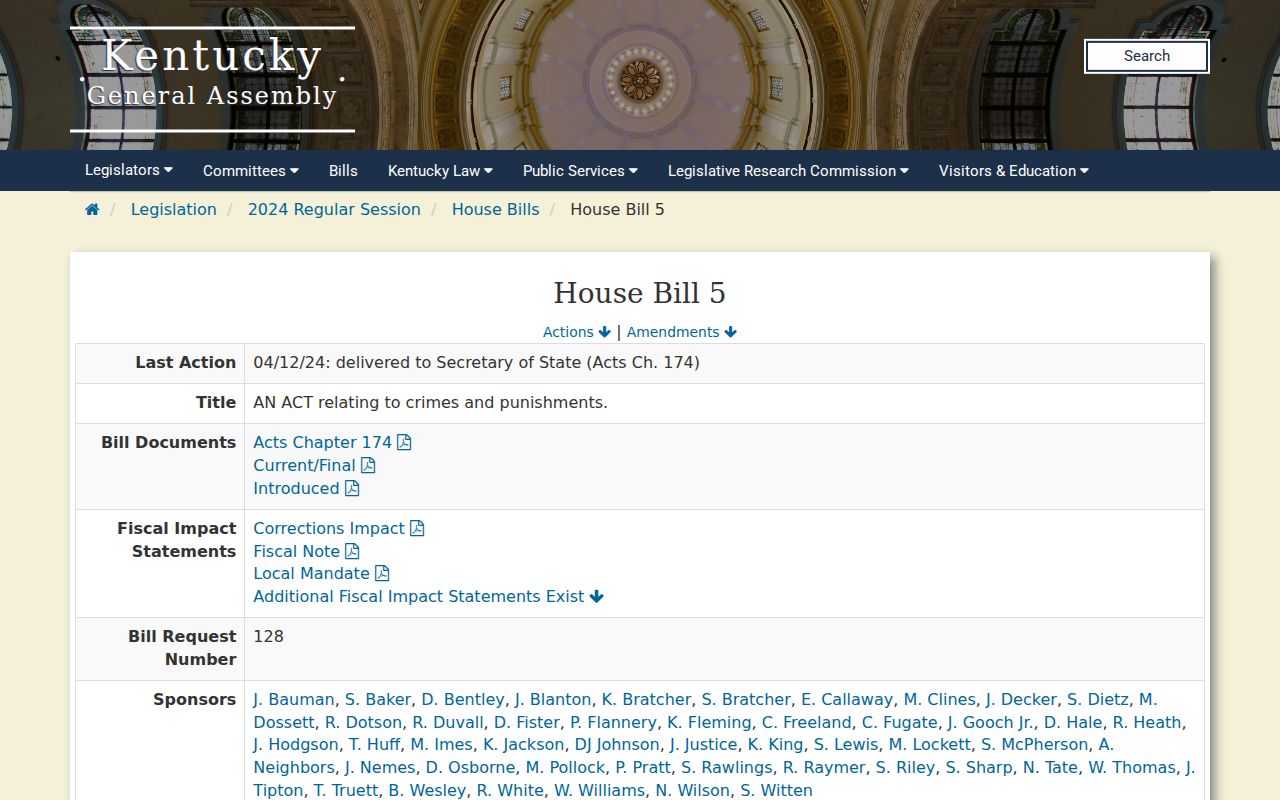 Kentucky House Bill 5 legislative record affecting criminal case law