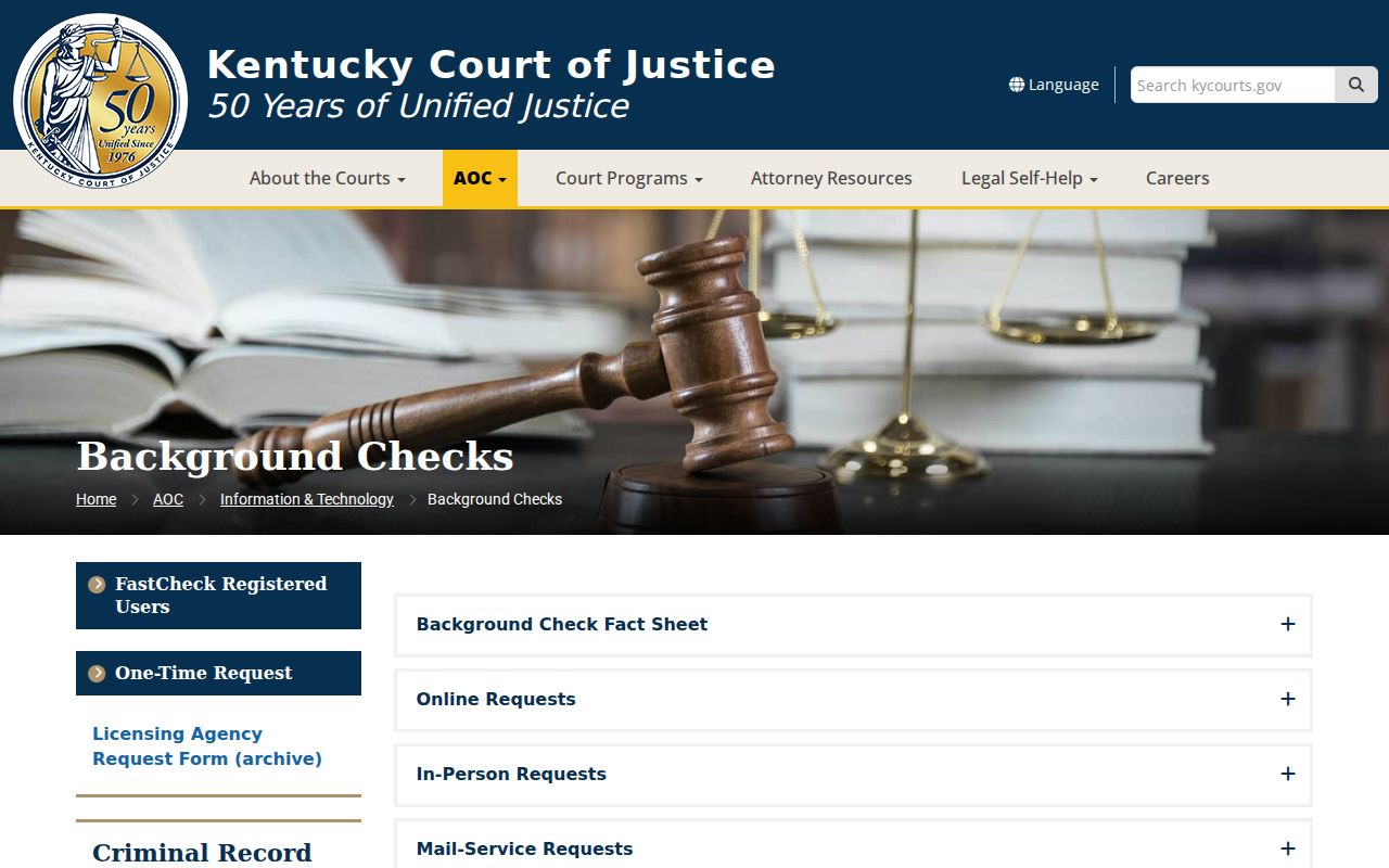 Kentucky AOC background check options for Pike County criminal history searches